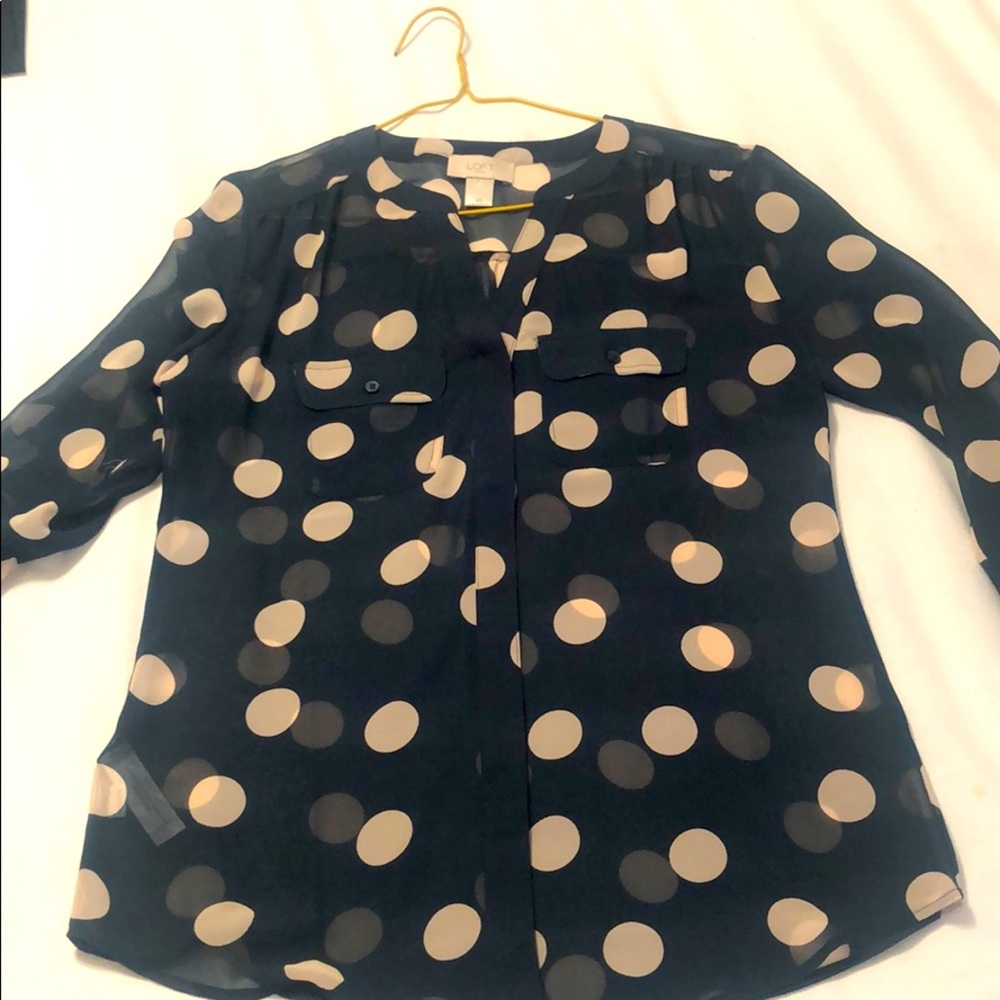 Teal and Beige polka dotted Blouse